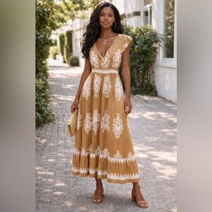 Boho Rust Print Maxi Dress | Mediterranean Resort Vacation Dress